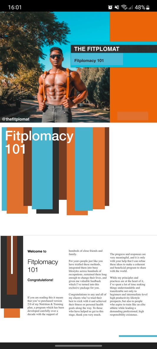 Cover of Fitplomacy 101 e-book showing nutrition and training guide for executives and diplomats